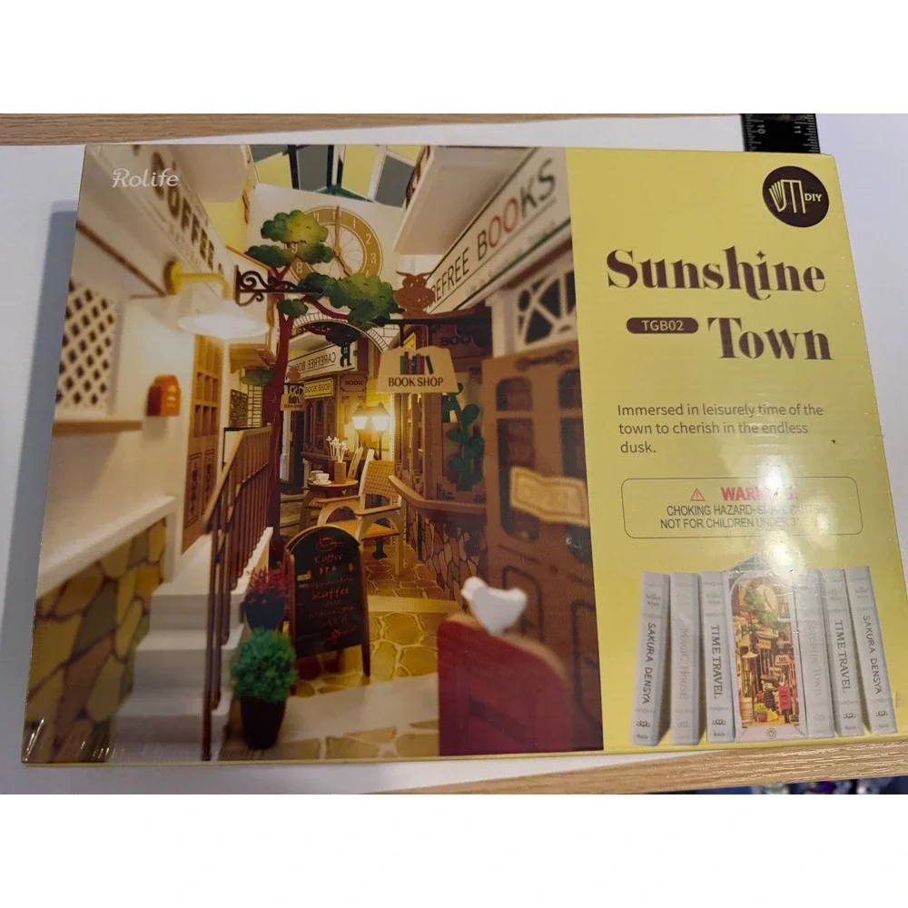 Rolife Sunshine Town DIY Book Nook Kit TGB02 3D Wooden Puzzle House LED
